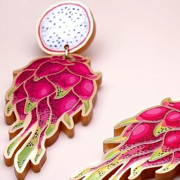 DRAGON FRUIT food summer whimsical novelty fun cute earrings - Picture 2 of 6